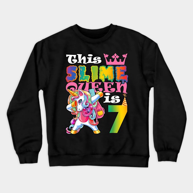 Kids Slime Queen 7 7th Birthday Unicorn Gift Crewneck Sweatshirt by Ortizhw